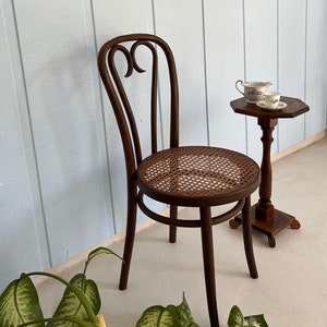 Sweetheart Bentwood Cafe Chair-Thonet 16 Bistro Dining Chair With Round Woven Cane Seat-1960s Vintage Breakfast Chair-Easter Holiday Gift