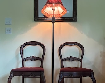 Rare Pair TELL CITY Balloon Back Chairs-Mahogany Parlor Chairs W/ Amazing Carving Details, Floral Needlepoint Upholstery & Queen Anne legs