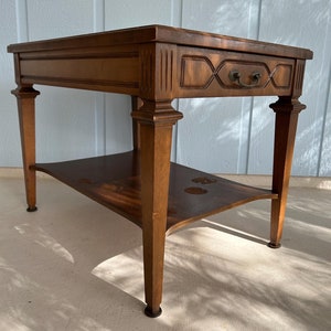 MERSMAN Side/End Table-Vtg Rectangle Sofa Table-Antique Tea,Coffee,Drink Table-Walnut Spacious Nightstand-Faux Marble Top-Christmas Gift