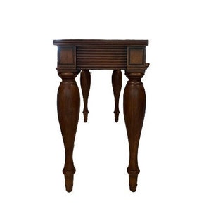 Vintage Console Table W/ Wicker Decor-Rectangle Wooden Sofa Table-Glass top-Flute Legs-2 Drawers-By Klaussner Co-Personalized Gift For Dad