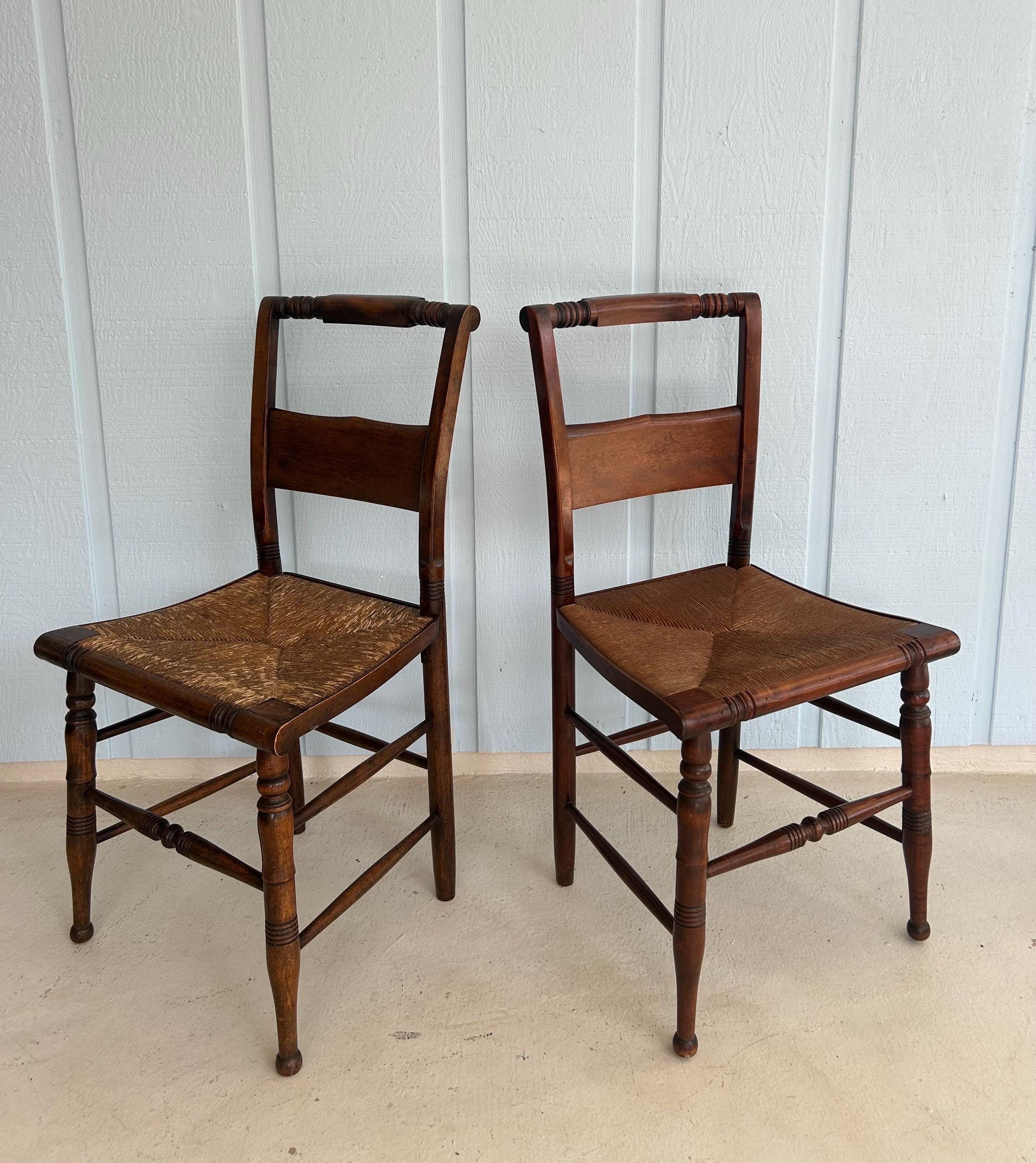 Vtg Pair Hitchcock Style Rush Seat Chairs-Antique Dining Chairs-Versatile Side Chairs-Personalized Gift For Dad