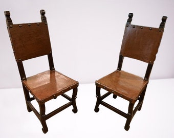 Rare Find Pair Spanish Revival Heritage Chairs-Solid Wood Frame Studded Leather-High End High Quality Chairs-Handmade In Peru-Christmas Gift