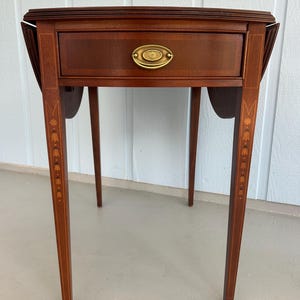 Ethan Allen Drop Leaf Table-Inlaid Mahogany Pembroke Table-Single Drawer Side/End Table-Vintage Lamp Table-Personalized Holiday Gift