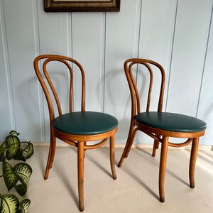 Pair Of Thonet Bentwood Bistro Chairs-Vintage Cafe Chairs-Blue Seat-Breakfast Side Chairs-1970s Made in Poland-Shabby Chic Chair-Unique gift