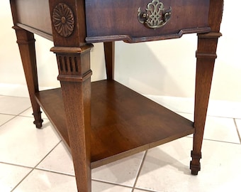 Vintage Mahogany Accent End Table W/ Drawer And Shelf-Federal Style Side Table W/ Fluted Legs & Carved Rosettes-Personalized Gift