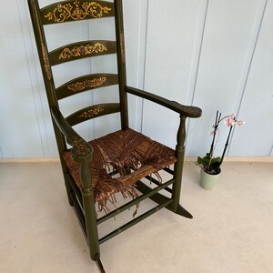 Beautiful Ladder Back Rocker Frame-antique Green&gold Wooden Rocking ...
