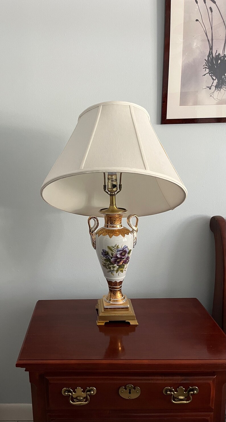 Exquisite Pair Urn Lamps W/ Shades by Frederick Cooperswan Handles