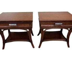DAVID FRANCIS Pair Nightstands-Luxury Rattan Bedside Tables-Large Size Lamp Stand-Family Heirloom Bedroom Furniture-Special Holiday Gift