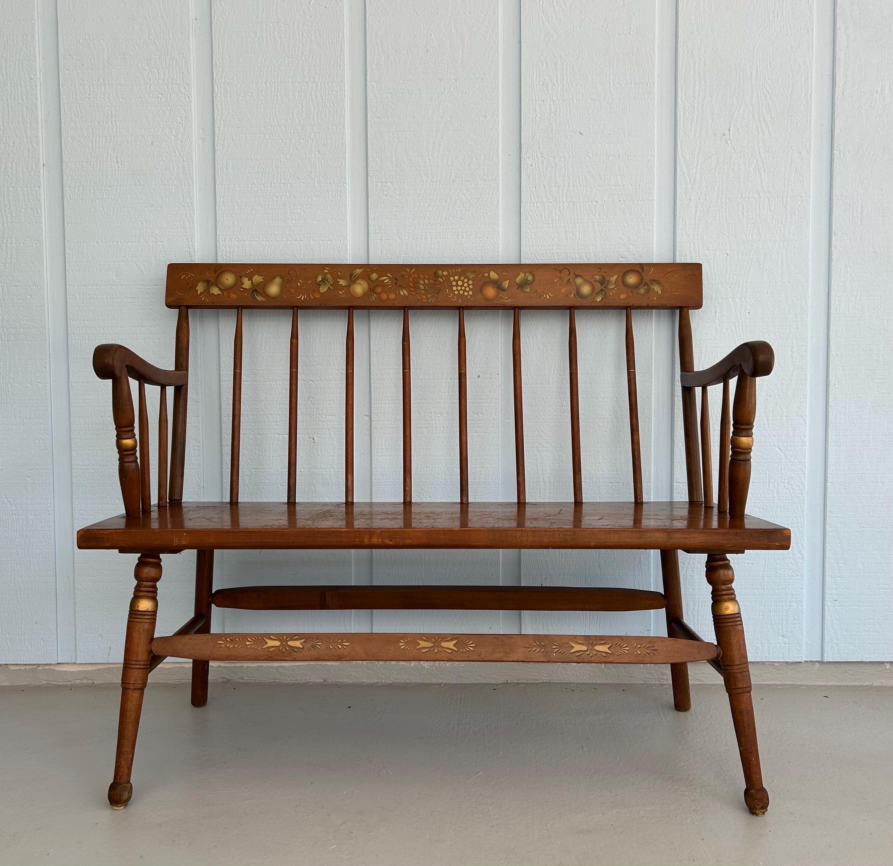 Hitchcock Maple Bench-gold Stencil Fruits Settee-vintage Windsor