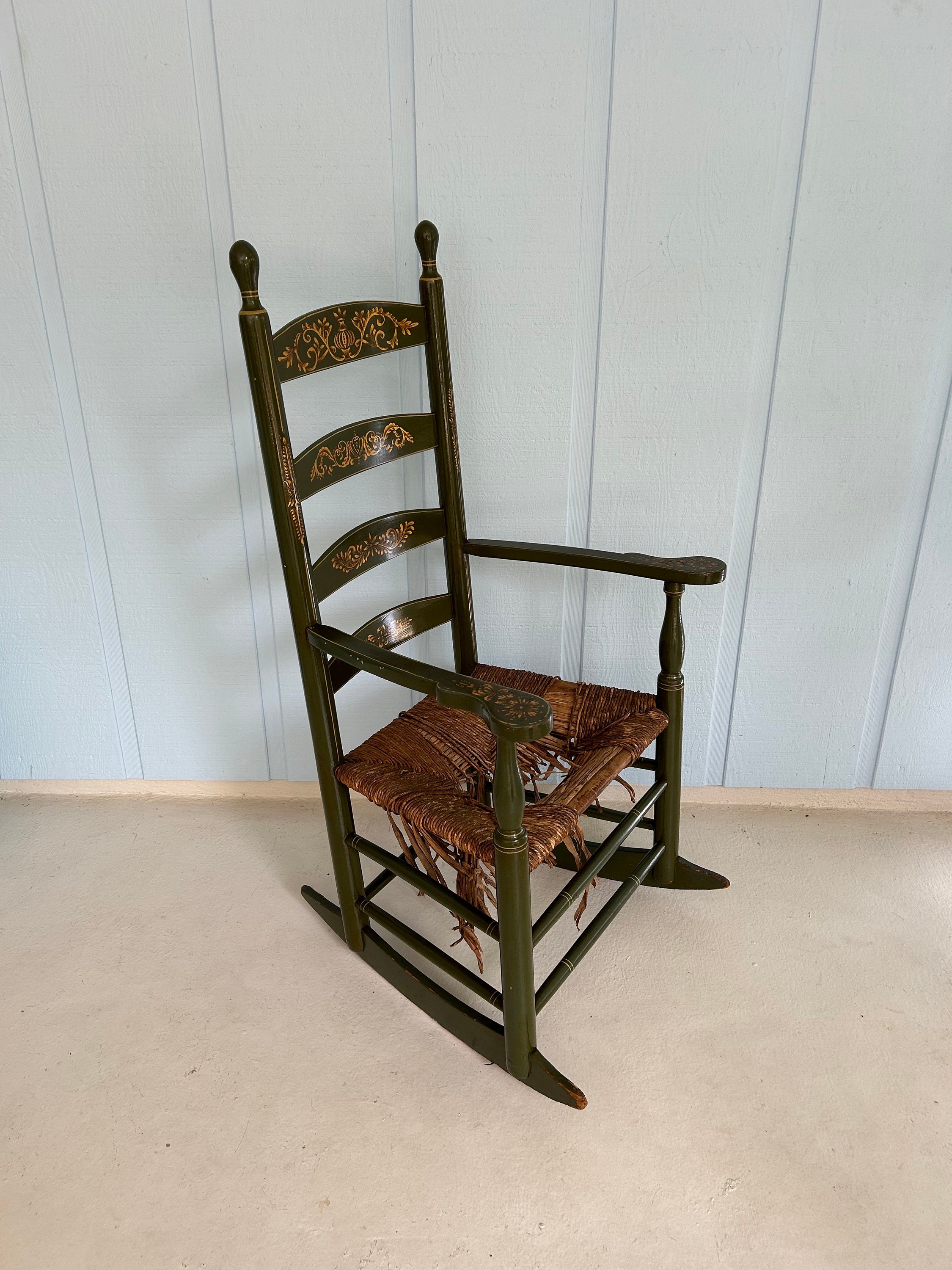 Beautiful Ladder Back Rocker Frame-antique Green&gold Wooden Rocking ...