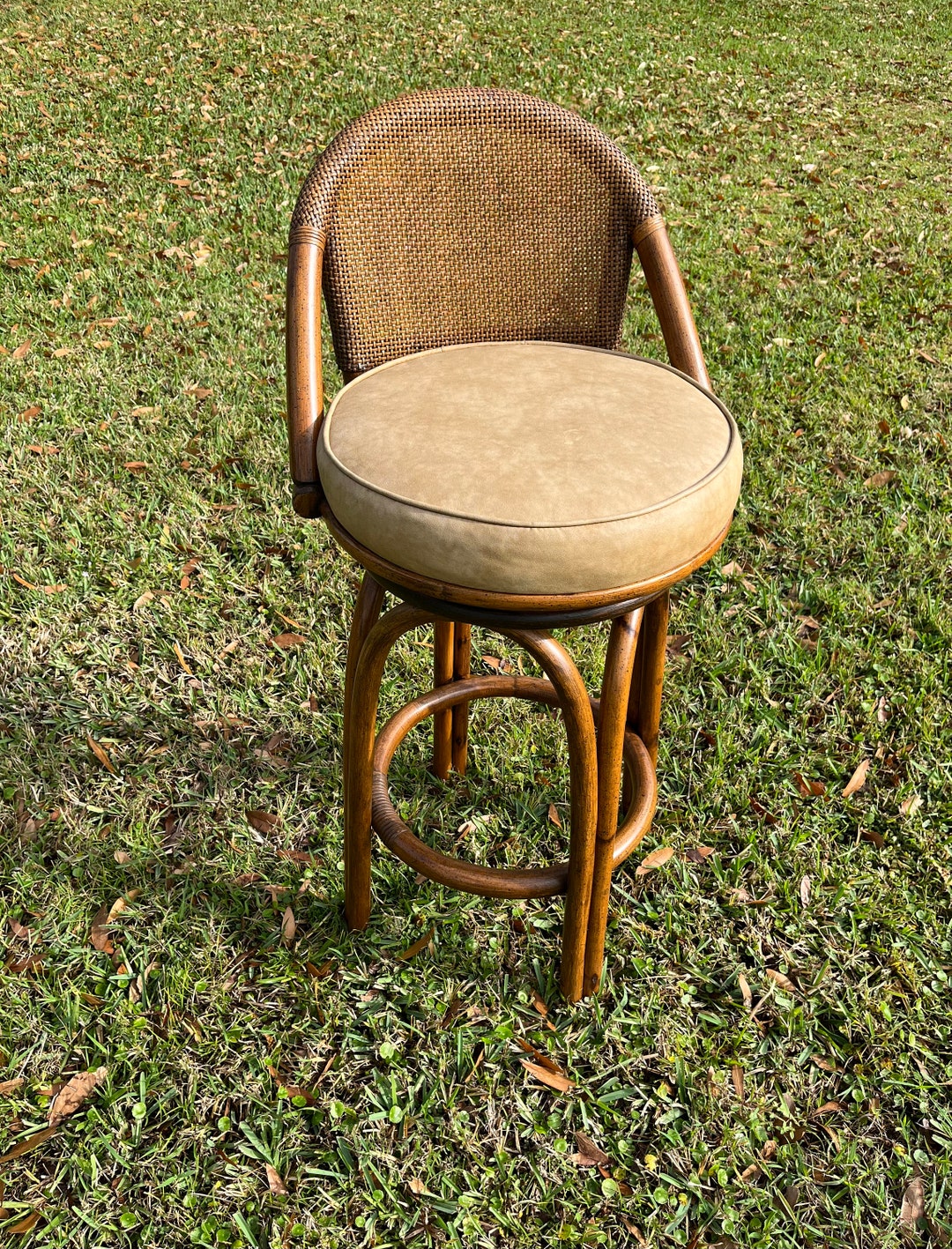 Iconic Ficks Reed Swivel Bar Stool-bamboo Rattan Frame-cane Back