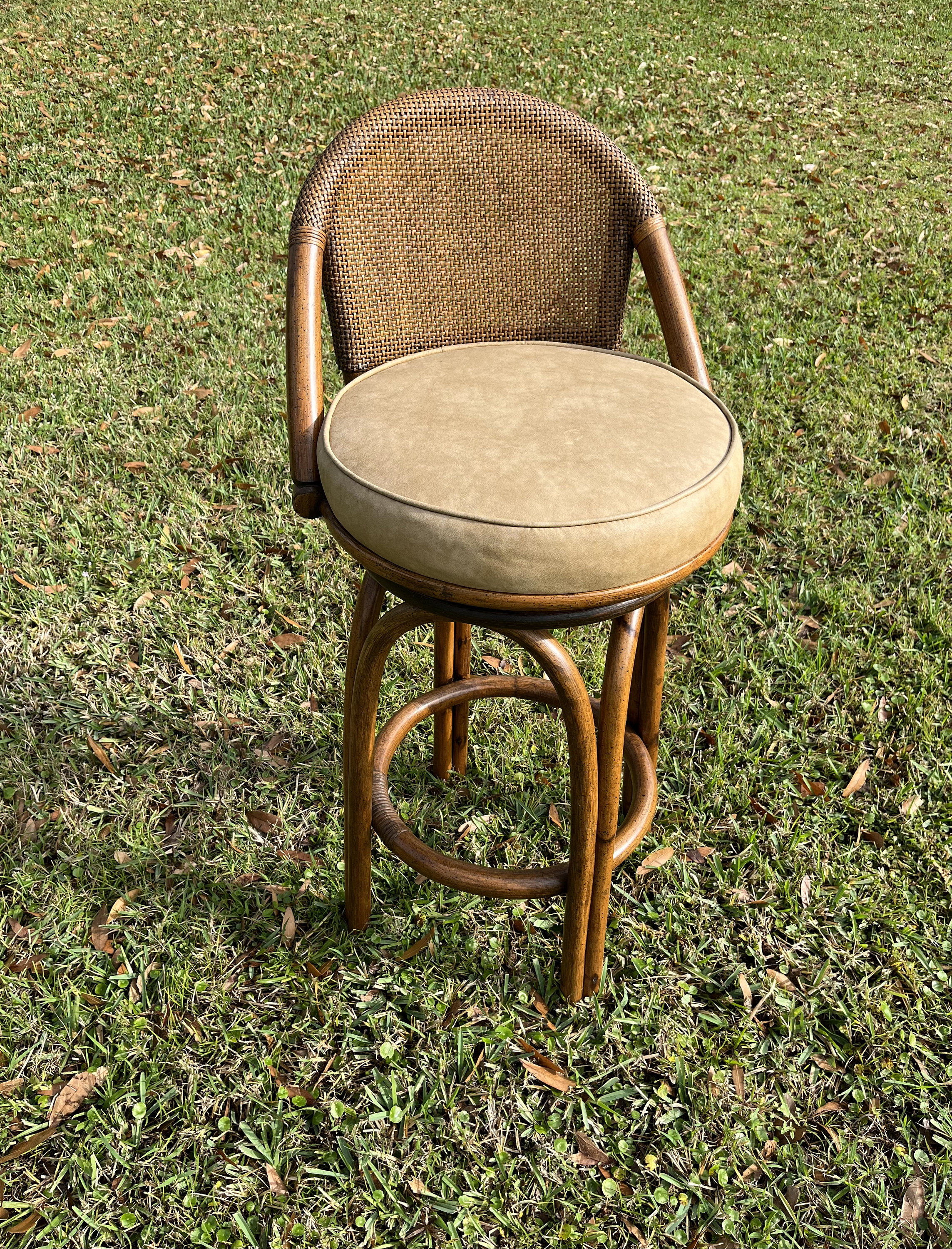 Iconic Ficks Reed Swivel Bar Stool-bamboo Rattan Frame-cane Back