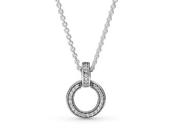 PANDORA Double Circle Pendant & Necklace Versatile Swinging Circle Necklace: Popular, Affordable, and Packed with Features 45cm Chain Length