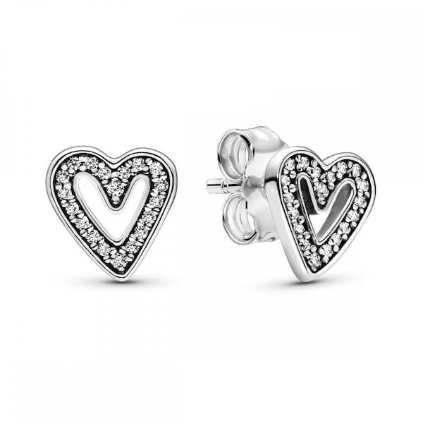 Pandora Freehand Heart Stud Earrings Fast Dispatch Silver Heart Stud Earrings – Perfect Gift for Her at Discounted Prices 298685C01