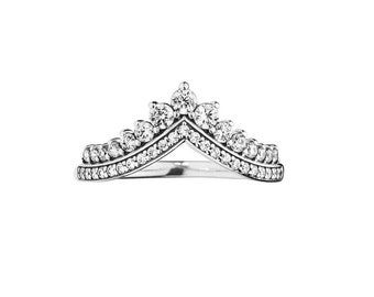 Pandora Princess Wishbone Ring Trendy Rhinestone Crown Rings Elegant Hand-Finished Silver Jewellery for Women Perfect for Present 197736CZ