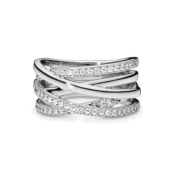 Pandora Jewellery Polished Lines Sterling Silver Trending Ring Style That Uniquely Entwines Rows, Perfect Gifting Brand New Addorable Ring