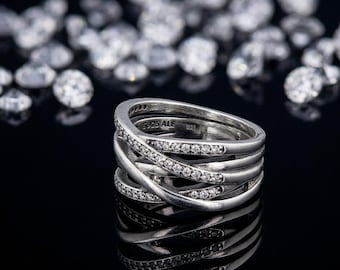 Jewellery Polished Lines Sterling Silver Trending Ring Style That Uniquely Entwines Rows, Perfect Gifting Brand New Addorable Ring