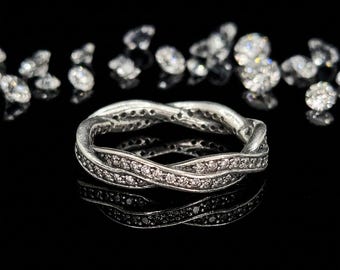 Sparkling Twisted Lines Ring Trending Sterling Silver Excellence Intertwining Two-Piece Design Shimmering Cubic Zirconia Certified