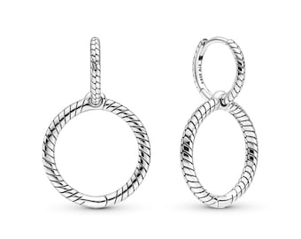 Pandora Silver Double Hoop Earrings Handmade Modern Double Circle Dangle Earrings: Shiny Sterling Silver for Women 299562C00