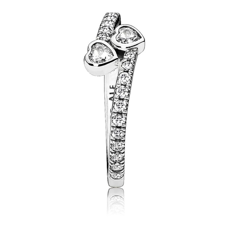 PANDORA Silver Two Hearts Ring Celebrate Love, Sparkle Hand-Finished Heart Ring with Sparkling Zirconia Unique Jewelry Piece for Birthdays image 3