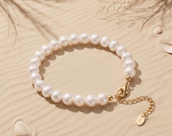 Freshwater Pearl Bracelet, 6mm Pearls, Gold Clasp Gift for Her