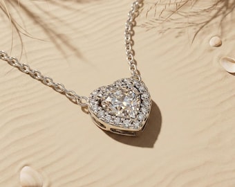 Sterling Silver Heart Necklace, Cubic Zirconia Pendant, Adjustable Clasp, Timeless Elegance Collection