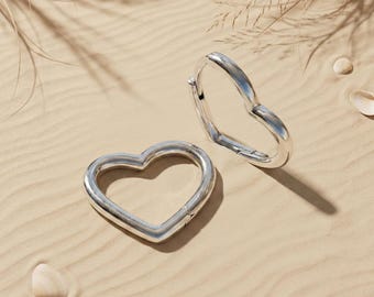 Asymmetrical Sterling Silver Heart Hoop Earrings: Minimalist Elegance, Meaningful Gift