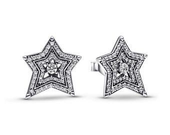 Pandora Celestial Asymmetric Star Stud Earrings Zirconia-Studded Silver Star Studs: A Cool Gift Set Trending with Free Delivery 292415C01