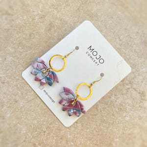 Lotus Flower Earrings, Handmade Polymer Clay Earrings, Gold Hoop Jewelry, Marble Effect Dangle Earrings, Unique Gift for Her
