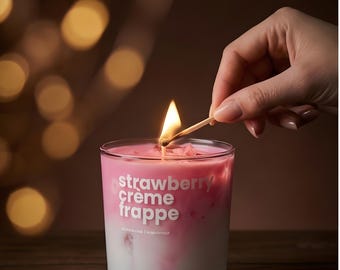 Strawberry Creme Frappe Candle, Fruity Dessert Scent, Soy Wax