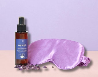 Sleep Ritual Set with Amethyst Crystals  |  Pillow Spray Set | Lilac Sleep Mask Set |  Natural Sleep Spray Set | Satin Eye Mask