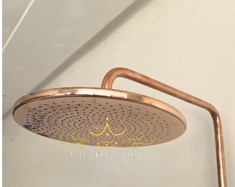 shower head copper , Solid brass Moroccan Shower Head , copper shower head , Unlacquered Solid Copper Rain Shower Head ,works outdoor indoor