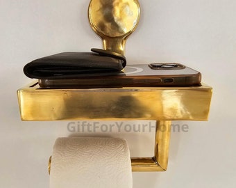 DII Rustic Farmhouse Toilet Paper Holder With Storage Basket - Gold Metal Wall Mount Bathroom Decor - View #9