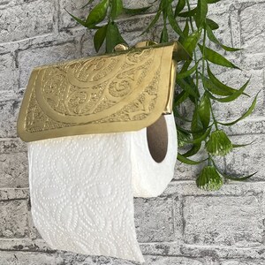 Porta carta igienica in ottone inciso a mano – Decorazione per bagno vintage in stile marocchino – Porta asciugamani a parete