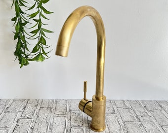 Unlaquered Brass Basin Faucet for a Mid-Century Modern Touch,unlaquered Brass Kitchen Faucet - A Stylish One-Hole Mixer"