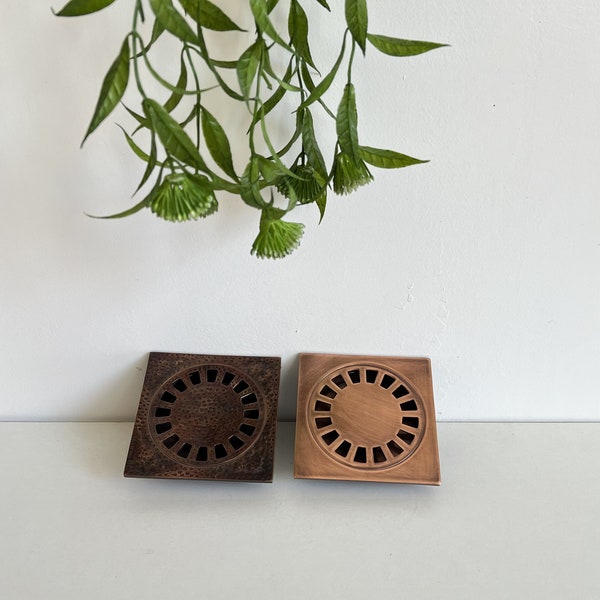 Copper Floor Drain - Engraved Square Shower Drain - Engraved  - Hammered - Hammered Square Shower Drain made of Solid Brass .