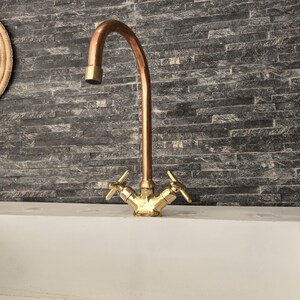 Antique Brass Vanity Faucet - Copper Faucet Taps - Solid Brass Kitchen Tap - Copper Finish Bathroom Faucet Kitchen Sink Faucet