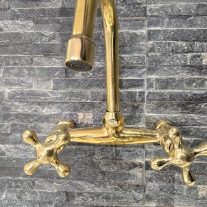 Antique Brass Bridge Faucet - Vintage Unlacquered Brass Kitchen & Bathroom Sink Faucet - Traditional Style 8&quot; Bridge Tap