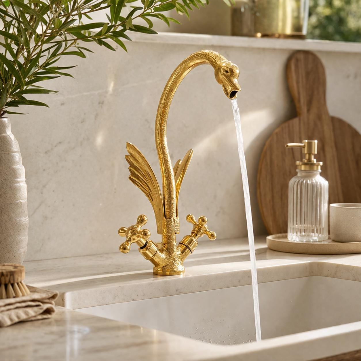 Bathroom Copper Animal Faucet hot and Cold Gold wash Basin Faucet 