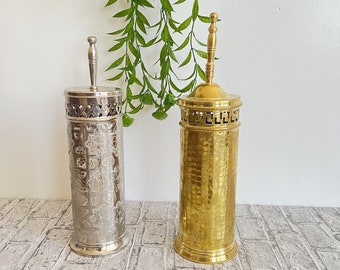 Handcrafted Antique Brass Toilet - Holder Freestanding Toilet Brush   - Moroccan bathroom decor Handmade Pure Brass Toilet Brush .