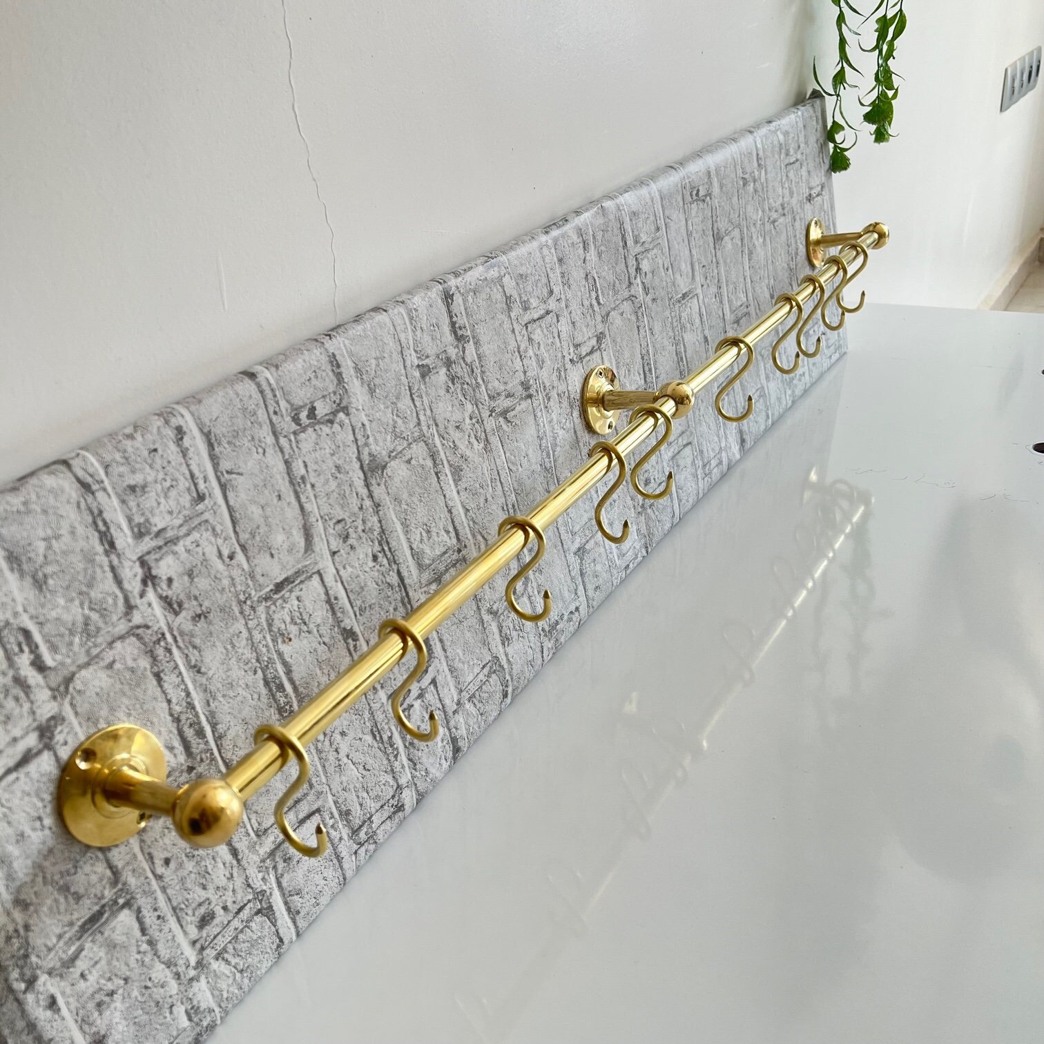 Handmade Vintage Brass Pot Rack Unlacquered Antique Style Rustic Gold