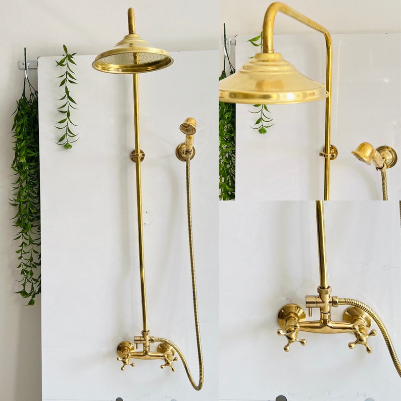 Unlacquered Brass Shower System Handheld Showerrain Shower Etsy
