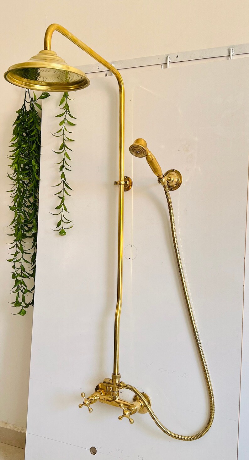 Unlacquered Brass Shower System Handheld Showerrain Shower Etsy
