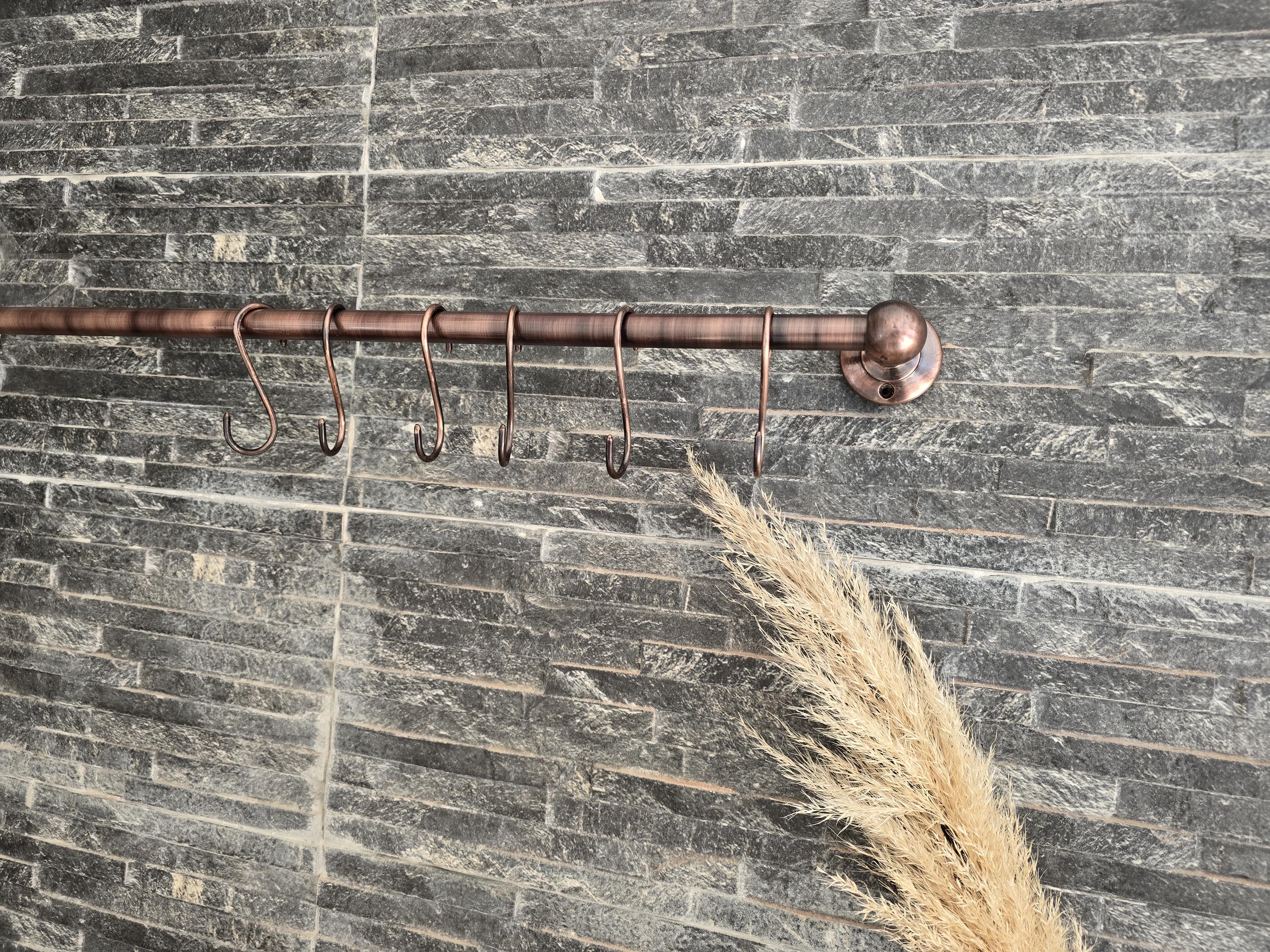 Solid Copper Pot Rack Unlacquered Copper Pot Rack – Vintage Kitchen Rail With Hooks – Rustic ...