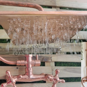 Unlacquered Solid Copper Shower - Copper Shower Head - Indoor Outdoor Shower System -Vintage Copper Shower System - Square Style Shower Head
