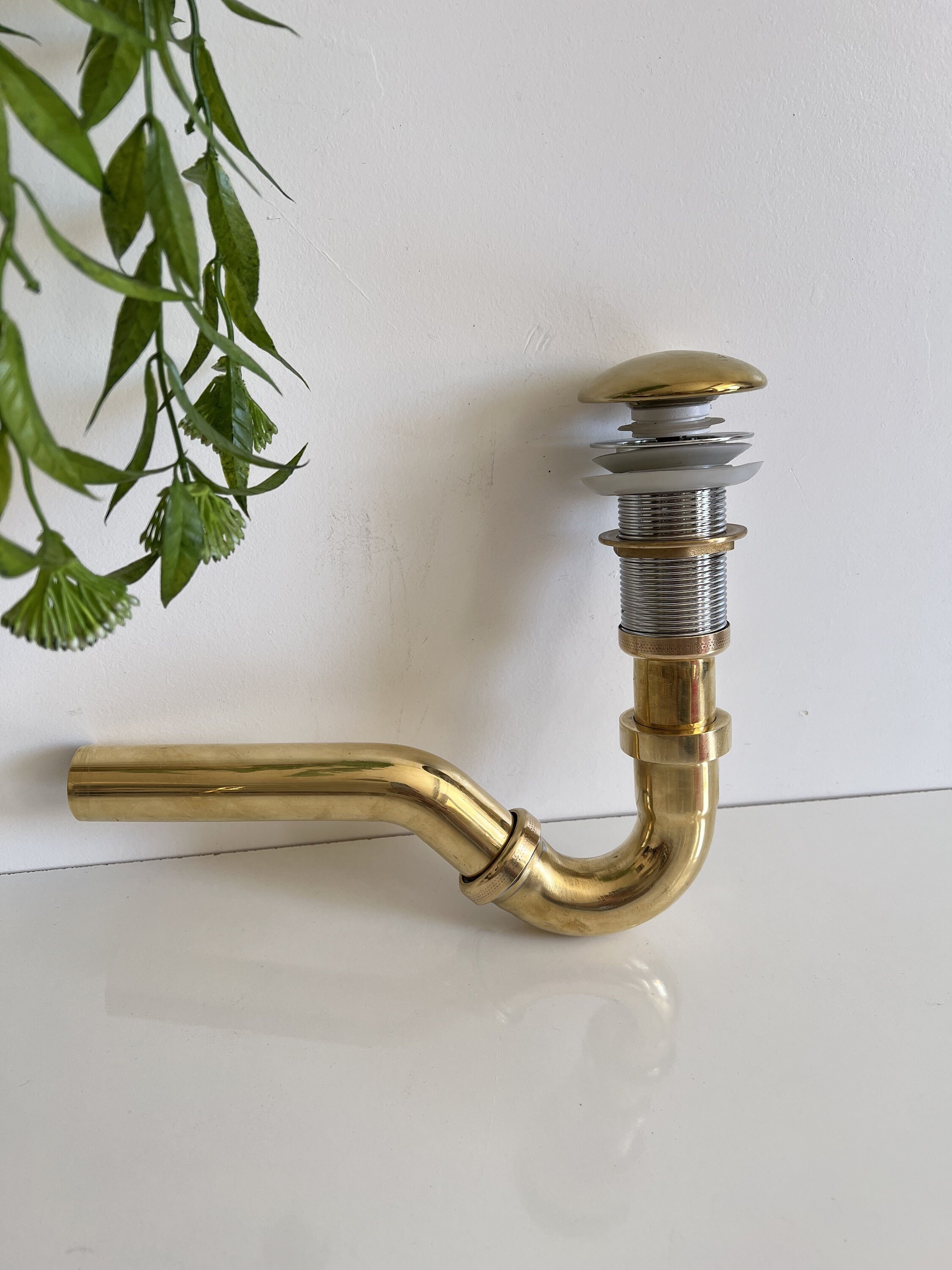 Unlacquered Brass Strap and Sink Stopper Push up Button Pop up Drain