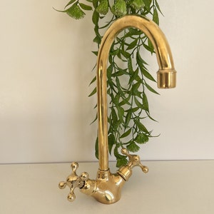 Moroccan Faucet ,Unlacquered Brass Vanity Faucet -Brass Gooseneck Faucet-Bathroom  Faucet-Antique Vessel Sink Faucet-Vintage Brass Faucet