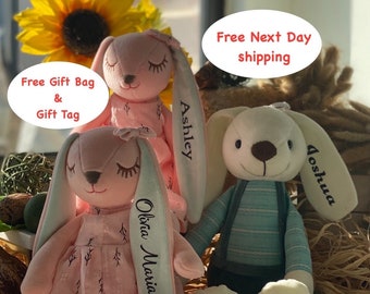 Muñeco de peluche personalizado de conejo de Pascua, regalo para bebé personalizado, 14-15 pulgadas