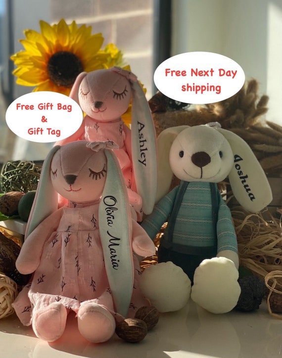 Personalized Plush Bunny Doll, Custom Baby Gift,Easter Bunny, 14-15 inch