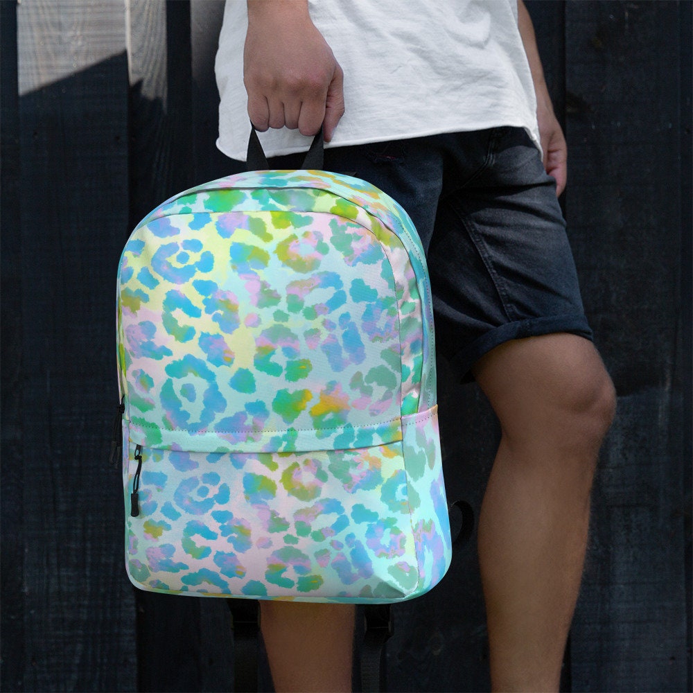 Pastel Colorful Leopard Animal Print Backpack - Etsy display picture 3